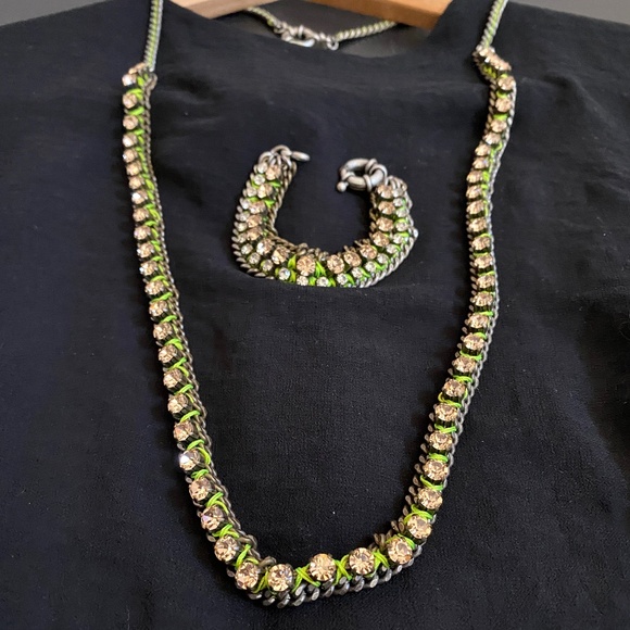 MADEWELL Matching Rhinestone Necklace & Bracelet Set - Rose Pink & Lime Green - Picture 1 of 5